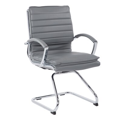 Office Star Pro-Line II Charcoal Gray Faux Leather Guest Chair with Chrome Finish Arms and Base (SPX23595C-U42)