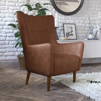 Flash Furniture Connor Faux Leather and Wood Wingback Accent Chair, Dark Brown (QYB235DBR)