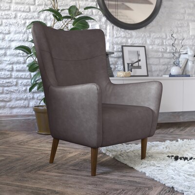 Flash Furniture Connor Faux Leather and Wood Wingback Accent Chair, Dark Gray (QYB235DGY)