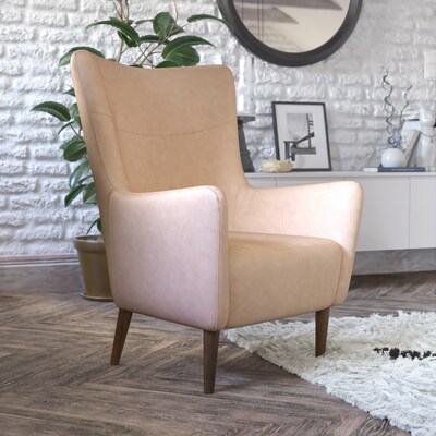 Flash Furniture Connor Faux Leather and Wood Wingback Accent Chair, Light Brown (QYB235LTBR)