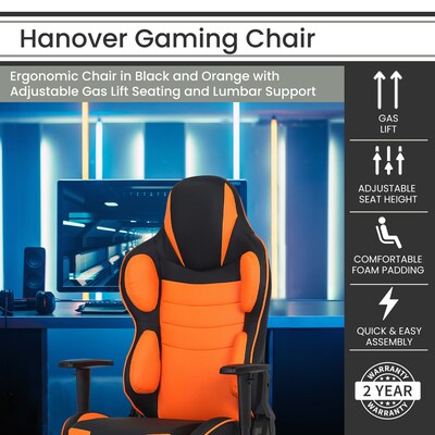 Hanover Commando Ergonomic Adjustable Gas Lift Seating Gaming Chair, Black/Orange (HGC0110)