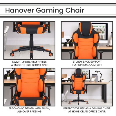 Hanover Commando Ergonomic Adjustable Gas Lift Seating Gaming Chair, Black/Orange (HGC0110)