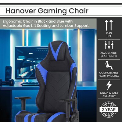 Hanover Commando Ergonomic Adjustable Gas Lift Seating Gaming Chair, Black/Blue (HGC0112)