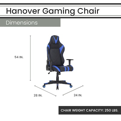 Hanover Commando Ergonomic Gaming Chair with Adjustable GAS Lift Seating Lumbar and Neck Support Black/Blue
