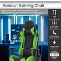 Hanover Commando Ergonomic Adjustable Gas Lift Seating Gaming Chair, Black/Green (HGC0115)