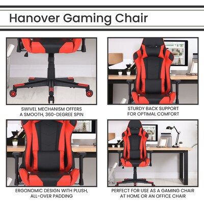 Hanover Commando Ergonomic Adjustable Gas Lift Seating Gaming Chair, Black/Red (HGC0116)