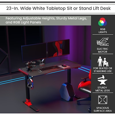 Hanover 47"W Electric Sit Stand Gaming Desk with Adjustable Heights & Remote Control RGB Lights (HGD0501-BLK)