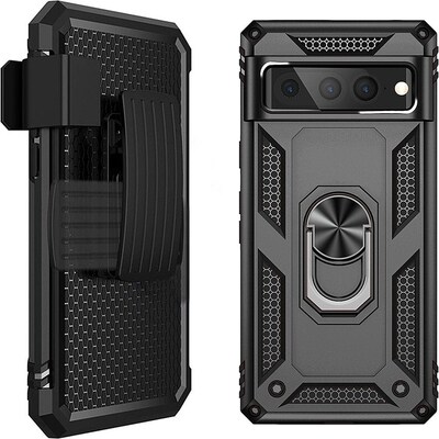 SaharaCase Military Kickstand Series with Belt Clip Case for Google Pixel 7 Pro, Black (CP00382)