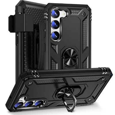 SaharaCase Military Kickstand Series with Belt Clip Case for Samsung Galaxy S23, Black (CP00389)
