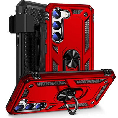 SaharaCase Military Kickstand Series with Belt Clip Case for Samsung Galaxy S23+, Red (CP00398)