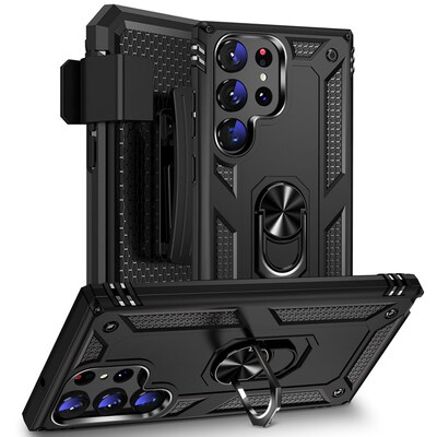 SaharaCase Military Kickstand Series with Belt Clip Case for Samsung Galaxy S23 Ultra, Black (CP00405)