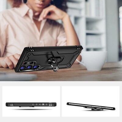 SaharaCase Military Kickstand Series with Belt Clip Case for Samsung Galaxy S23 Ultra, Black (CP00405)