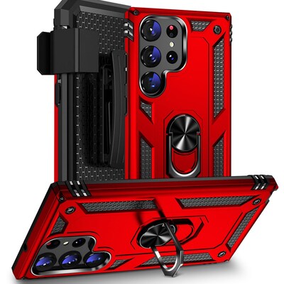 SaharaCase Military Kickstand Series with Belt Clip Case for Samsung Galaxy S23 Ultra, Red (CP00406)