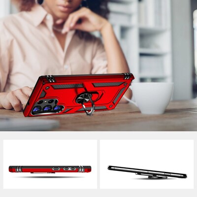 SaharaCase Military Kickstand Series with Belt Clip Case for Samsung Galaxy S23 Ultra, Red (CP00406)