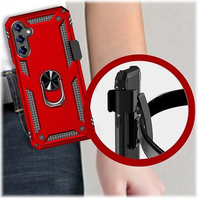 SaharaCase Military Kickstand Series with Belt Clip Case for Samsung Galaxy A14 5G, Red (CP00416)