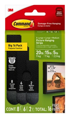 Command Picture Hanging Strip Mixed Pack, Black, 16/Pack (17218BLK-16ES)