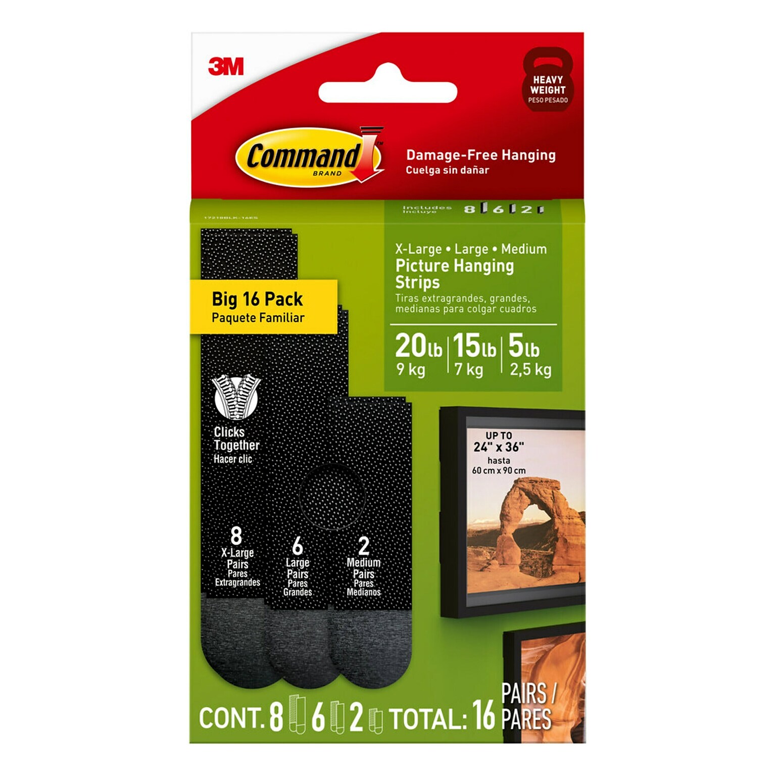 Command Picture Hanging Strip Mixed Pack, Black, 16/Pack (17218BLK-16ES)