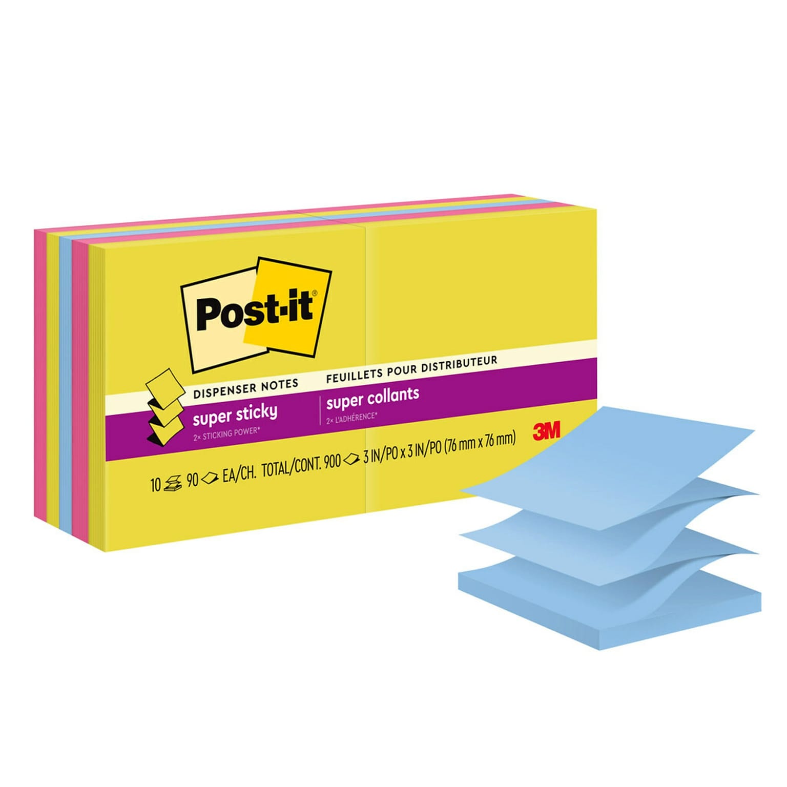 Post-it Super Sticky Pop-up Notes, 3 x 3, Summer Joy Collection, 90 Sheet/Pad, 10 Pads/Pack (R330-10SSJOY)