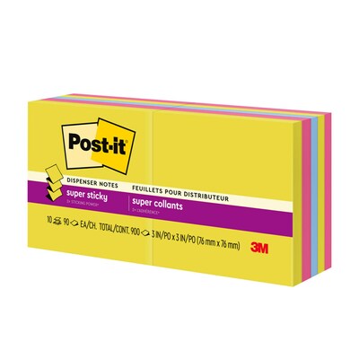 Post-it Super Sticky Pop-up Notes, 3" x 3", Summer Joy Collection, 90 Sheet/Pad, 10 Pads/Pack (R330-10SSJOY)