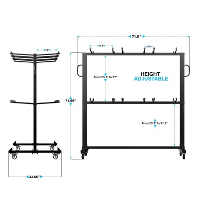 Flash Furniture Hawkins Folding Table and Chairs Mobile Cart, 660 lb. Capacity, Black (QINSHD245425)