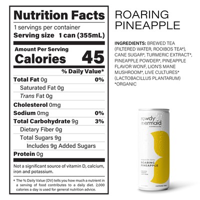 Rowdy Mermaid Organic Roaring Pineapple Kombucha, 12 Oz, 12/Box (307-00392)