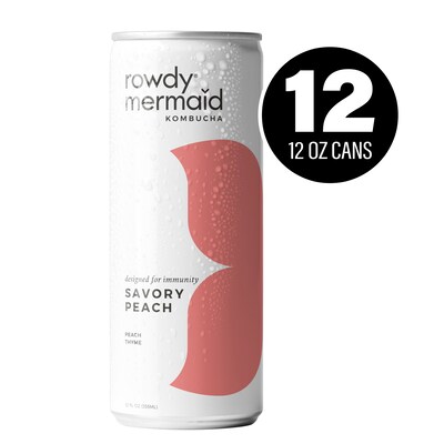 Rowdy Mermaid Organic Savory Peach Kombucha, 12 Oz, 12/Box (307-00390)