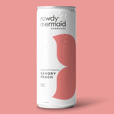 Rowdy Mermaid Organic Savory Peach Kombucha, 12 Oz, 12/Box (307-00390)