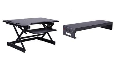 Rocelco 46W 5-20H Adjustable Standing Desk Converter with ACUSB Charger and Dual Monitor Stand, Black (R DADRB-46-ACUSB-DMS)