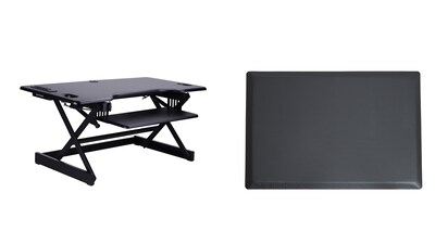 Rocelco 46W 5-20H Adjustable Standing Desk Converter with ACUSB Charger and Anti Fatigue Mat, Black (R DADRB-46-ACUSB-MAFM)