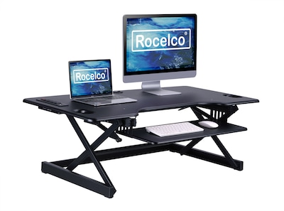 Rocelco 46W 5-20H Large Adjustable Standing Desk Converter with ACUSB Charger, Black (R DADRB-46-