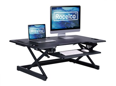 Rocelco 46W 5-20H Large Adjustable Standing Desk Converter with ACUSB Charger, Black (R DADRB-46-ACUSB)