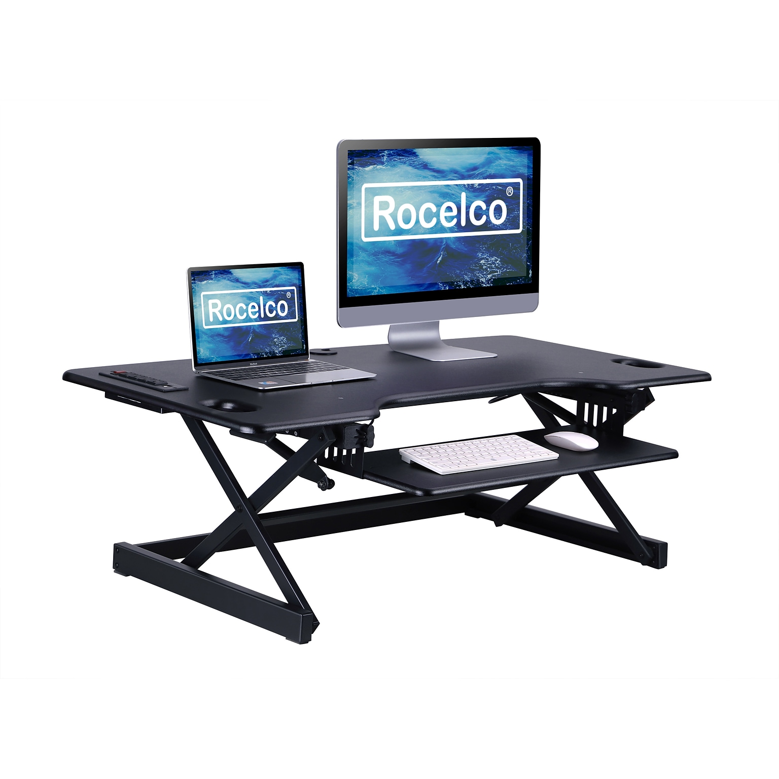 Rocelco 46W 5-20H Large Adjustable Standing Desk Converter with ACUSB Charger, Black (R DADRB-46-ACUSB)