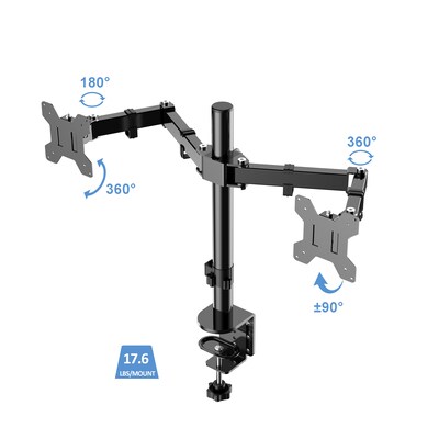 Rocelco 46"W Adjustable Standing Desk Converter with ACUSB Charger and Dual Monitor Mount Riser, Black (R DADRB-46-ACUSB-DM2)