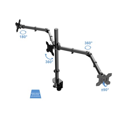 Rocelco 46"W Adjustable Standing Desk Converter with ACUSB Charger and Triple Monitor Mount, Black (R DADRB-46-ACUSB-DM3)