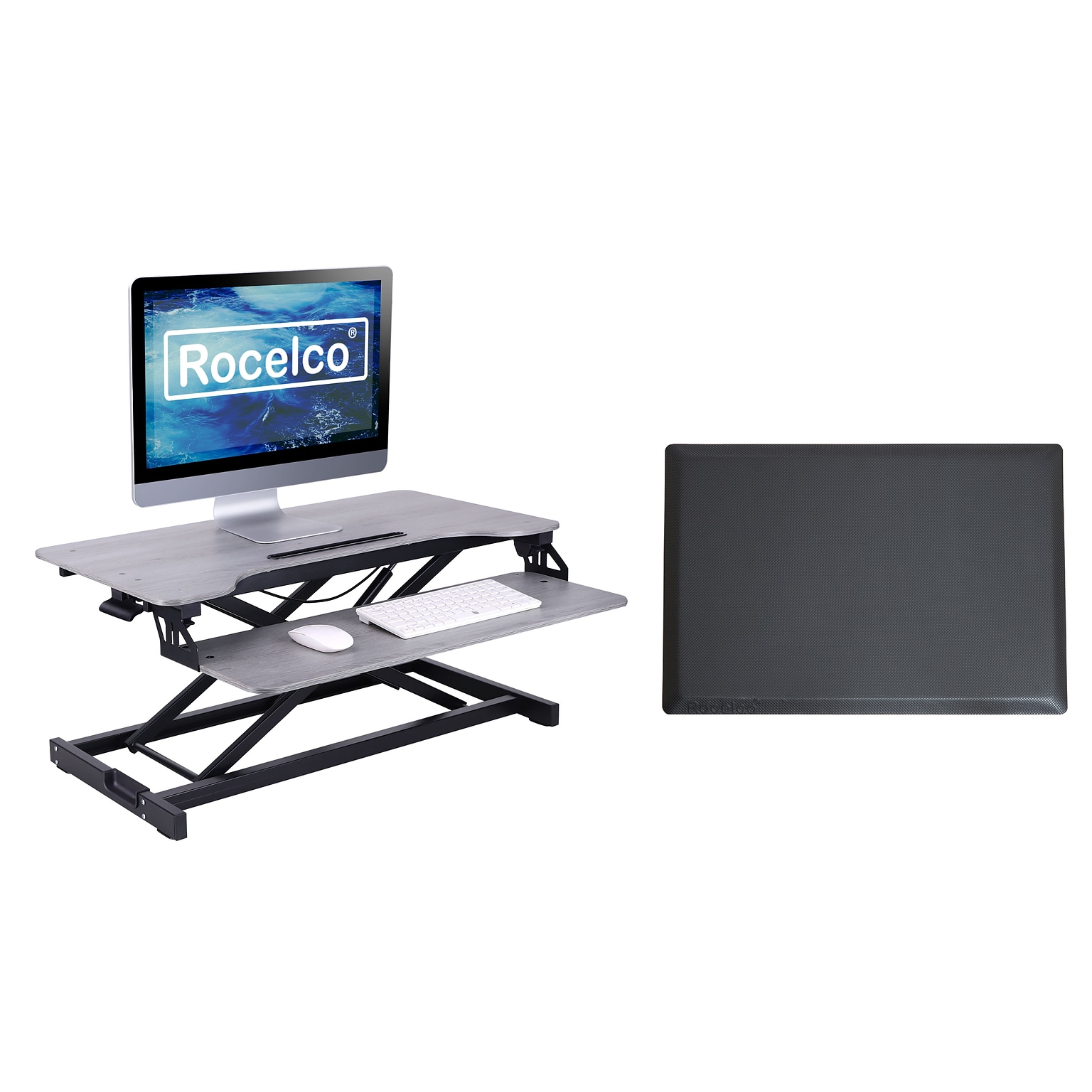 Rocelco 31.5W 4-20H Adjustable Steel Standing Desk Converter with Standing Mat, Gray (R VADRG-MAFM)