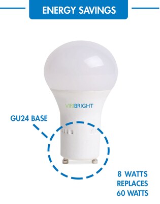 Viribright 60W Equivalent Daylight White 6500K, A19 LED Light Bulb, GU24 Base 810 Lumens, 6 Pack (750337)