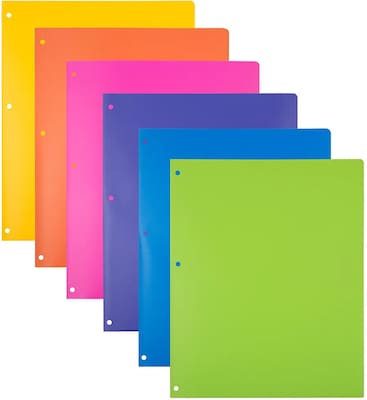 JAM Paper Plastic 3 Hole Punch 2-Pocket Folders, Multicolored, Assorted Fashion Colors, 12/Pack (383