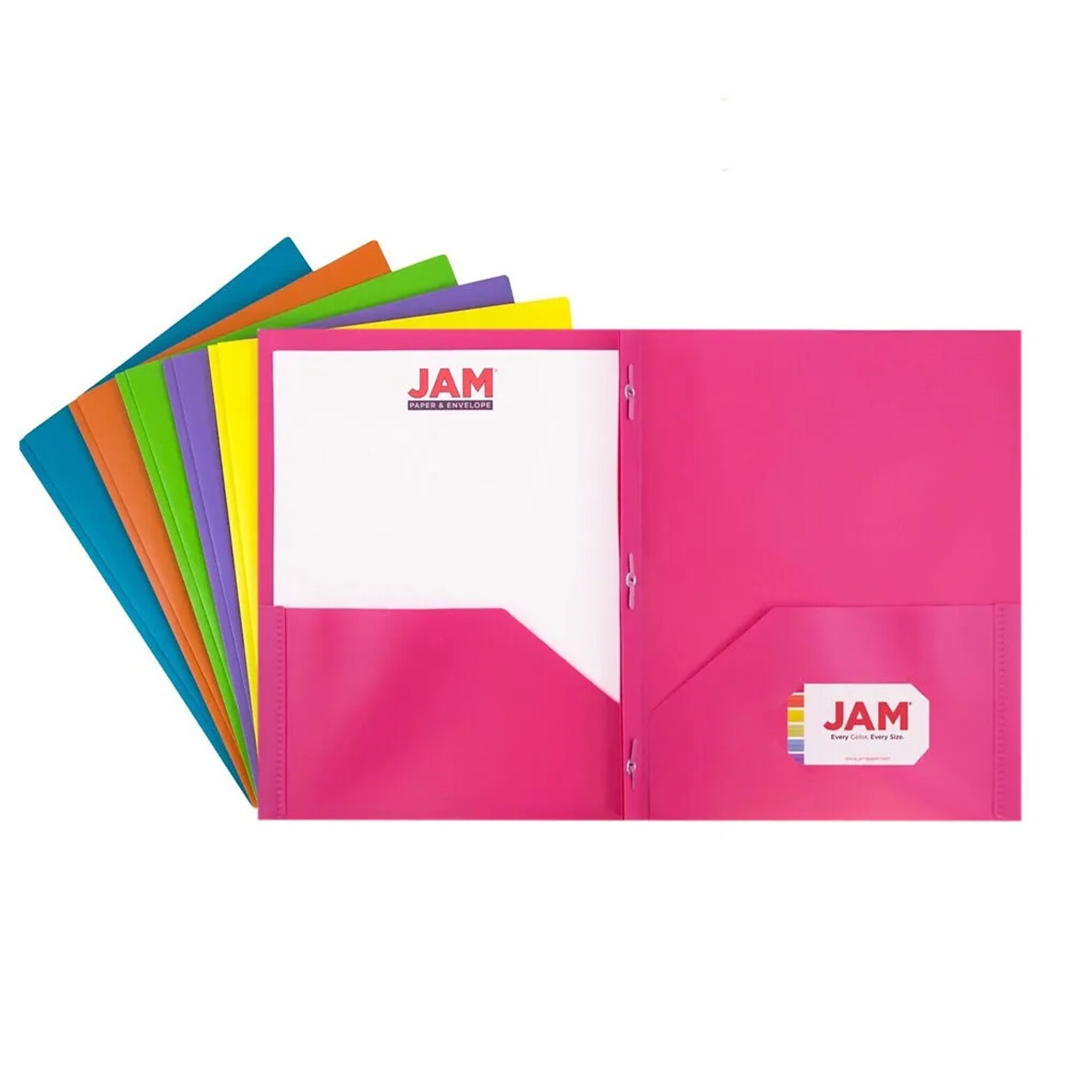 JAM Paper POP 2-Pocket Plastic Folders, Multicolored, Assorted Fashion, 12/Pack (382ECFASSRTA)