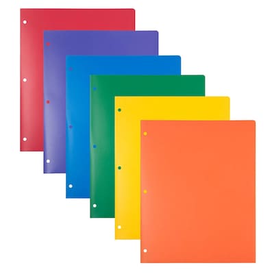 JAM Paper Plastic 3 Hole Punch 2-Pocket Folders, Assorted Colors, 12/Pack (383HHPRGBYPBLA)