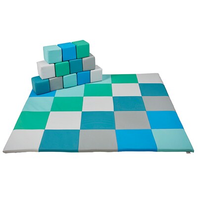 ECR4Kids SoftZone® Patchwork Toddler Mat & 12 Piece Block Set, Contemporary (ELR-0215F-CT)