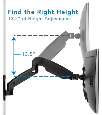 Mount-It! Height Adjustable Monitor Wall Mount Arm for 13" to 32" Monitors, Black (MI-765)