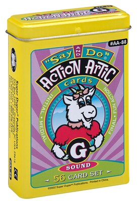 Super Duper Publications Say and Do Action Articulation Cards, G Sound, Color Illustrations, Tin (AA88)