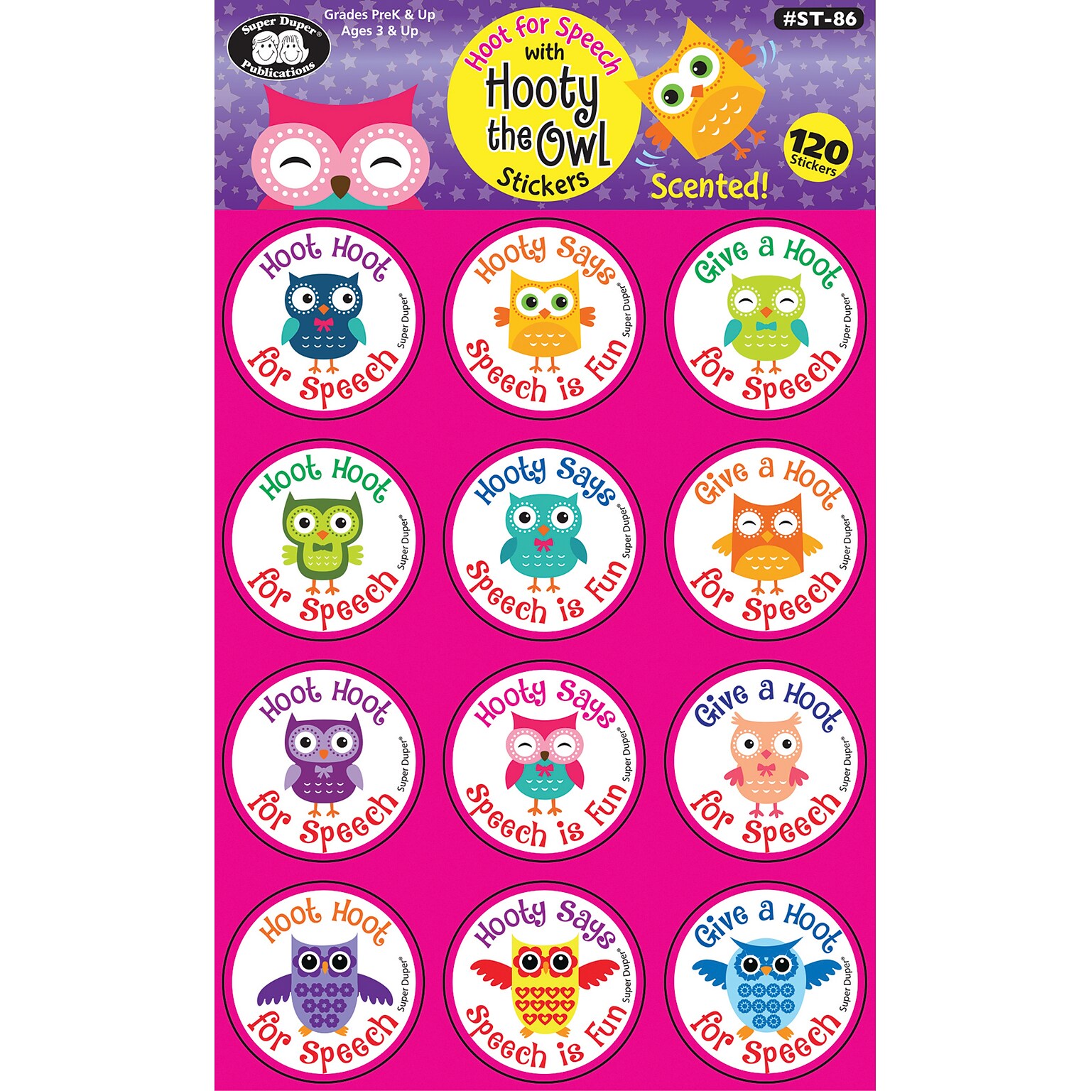 Super Duper Publications Owls Stickers, Scented, 120 Per Pack (ST86)