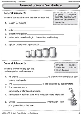 Mark Twain Science Vocabulary Quick Starts, Grades 4 - 9 Paperback (405018)