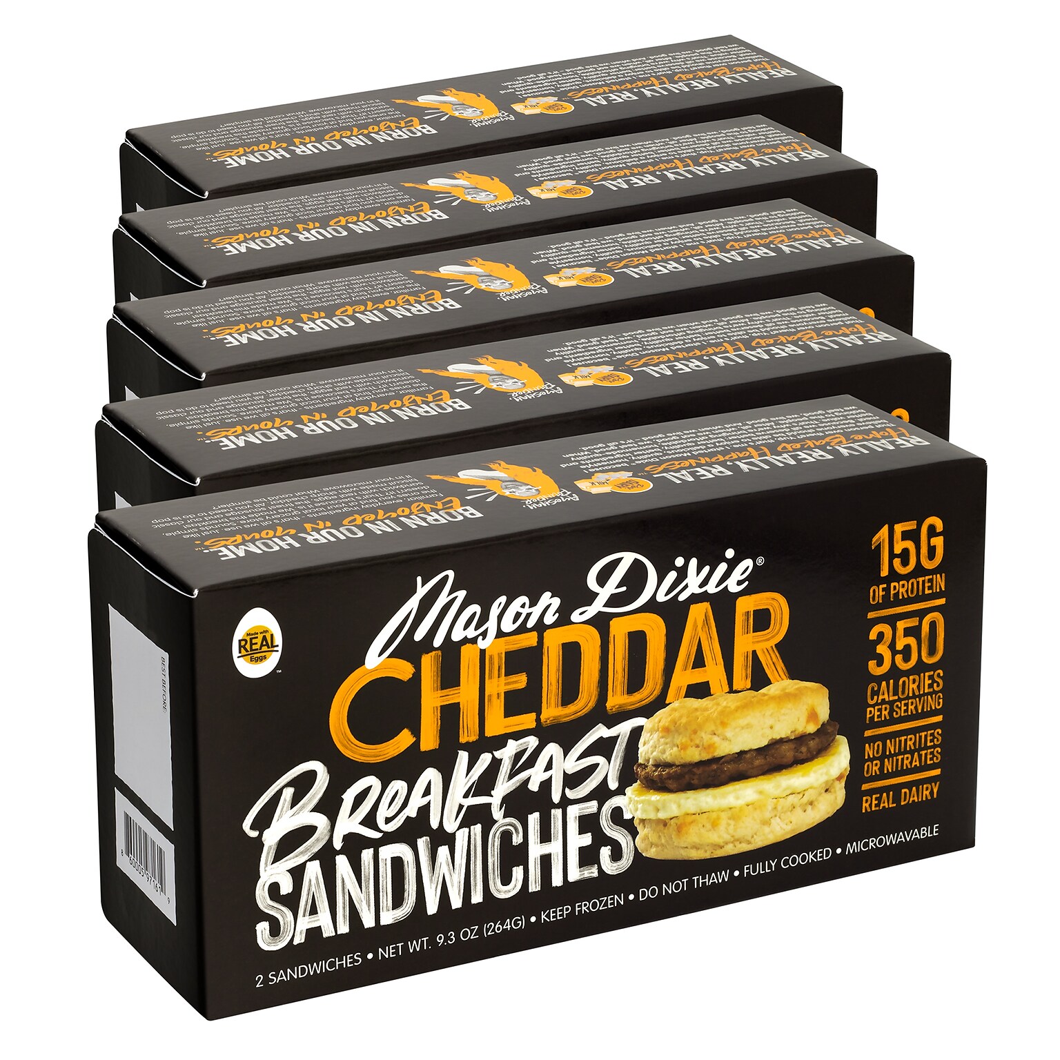Mason Dixie Cheddar Breakfast Sandwich, 9.3oz, 5/Box (307-00387)