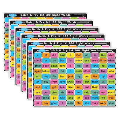 Ashley Productions Smart Poly Learning Mat, 12 x 17, Double-Sided, Sight Words 1st & 2nd 100, Pack of 6 (ASH95005-6)