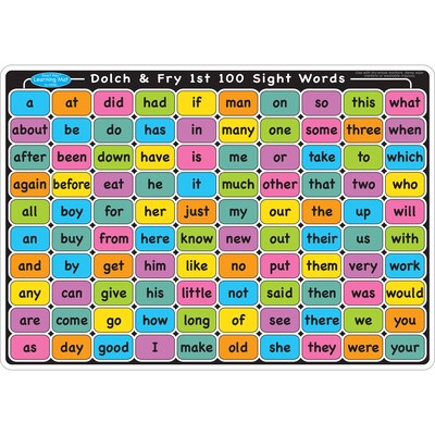 Ashley Productions Smart Poly Learning Mat, 12 x 17, Double-Sided, Sight Words 1st & 2nd 100, Pack of 6 (ASH95005-6)