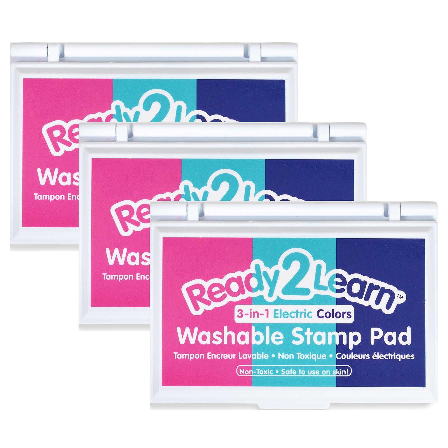 Ready2Learn Washable Stamp Pad 3-in-1, Electric, Pink, Purple & Turquoise, Pack of 3 (CE-10050-3)