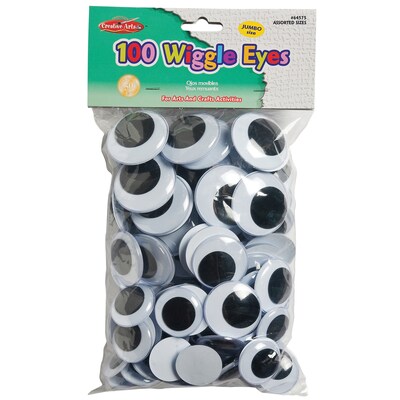 Charles Leonard Wiggle Eyes, Jumbo Round, Assorted Sizes, Black, 100 Per Pack, 2 Packs (CHL64575-2)