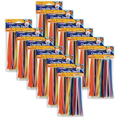 Creativity Street Regular Stems, Assorted Colors, 6 x 4 mm, 100 Count Per Pack, 12 Packs (CK-710001